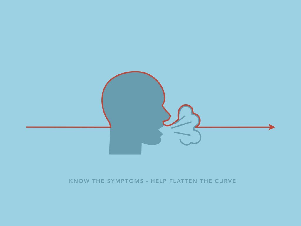 Human figure coughing, the symptom of COVID-19